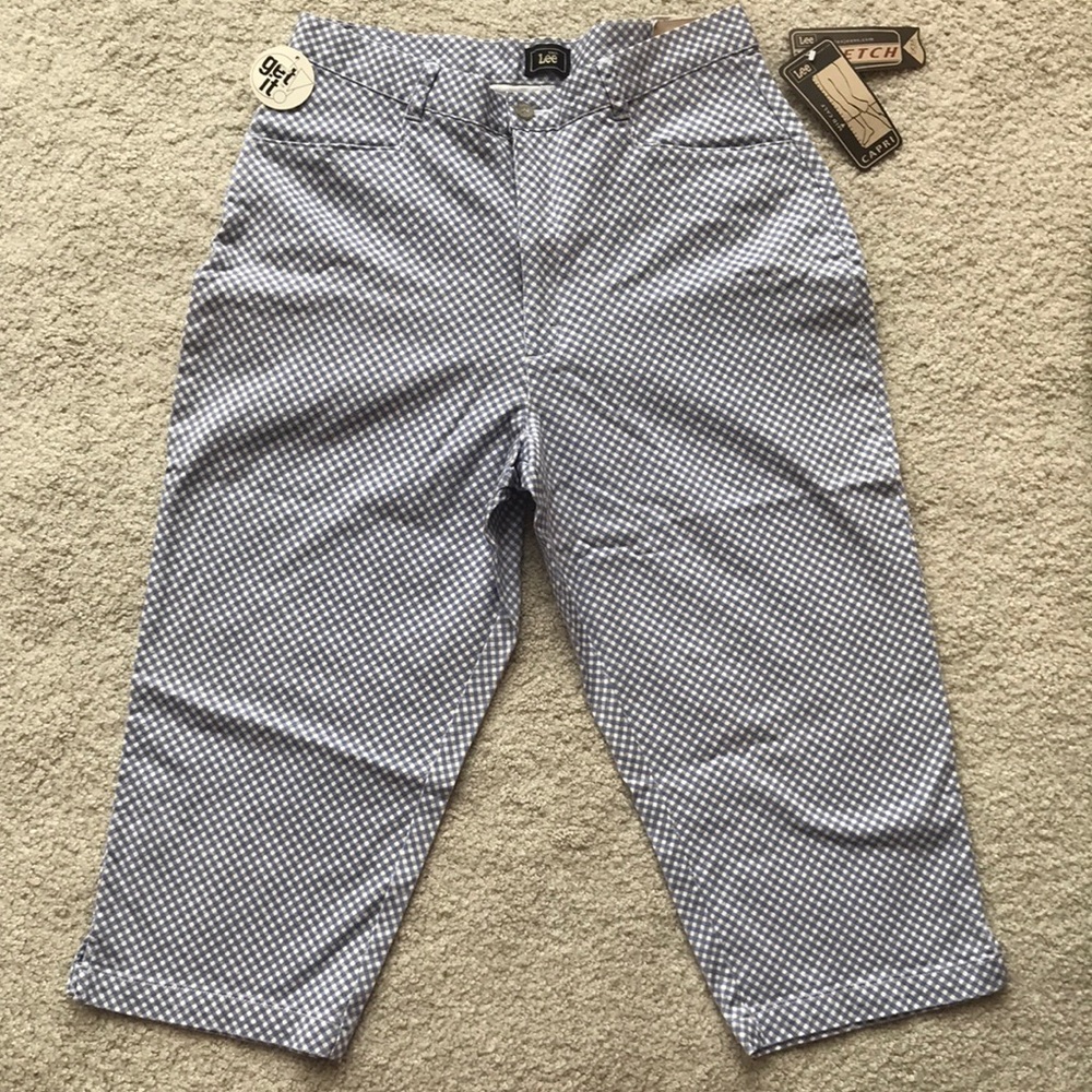 Lee Blue Gingham Checkered Stretch Mid-Calf Capri (size 14)